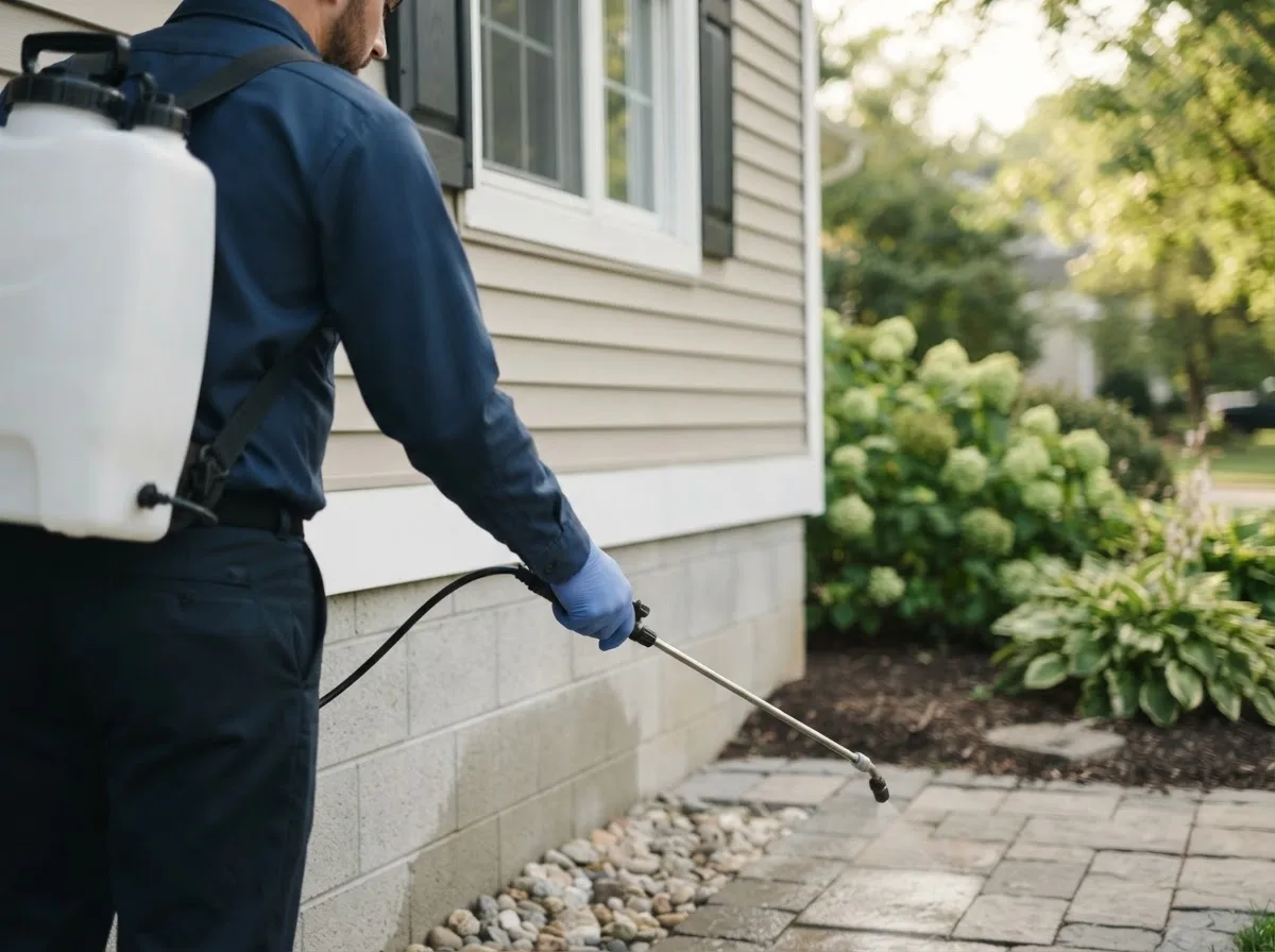 Pest control technician inspecting a home in Brookfield, MO